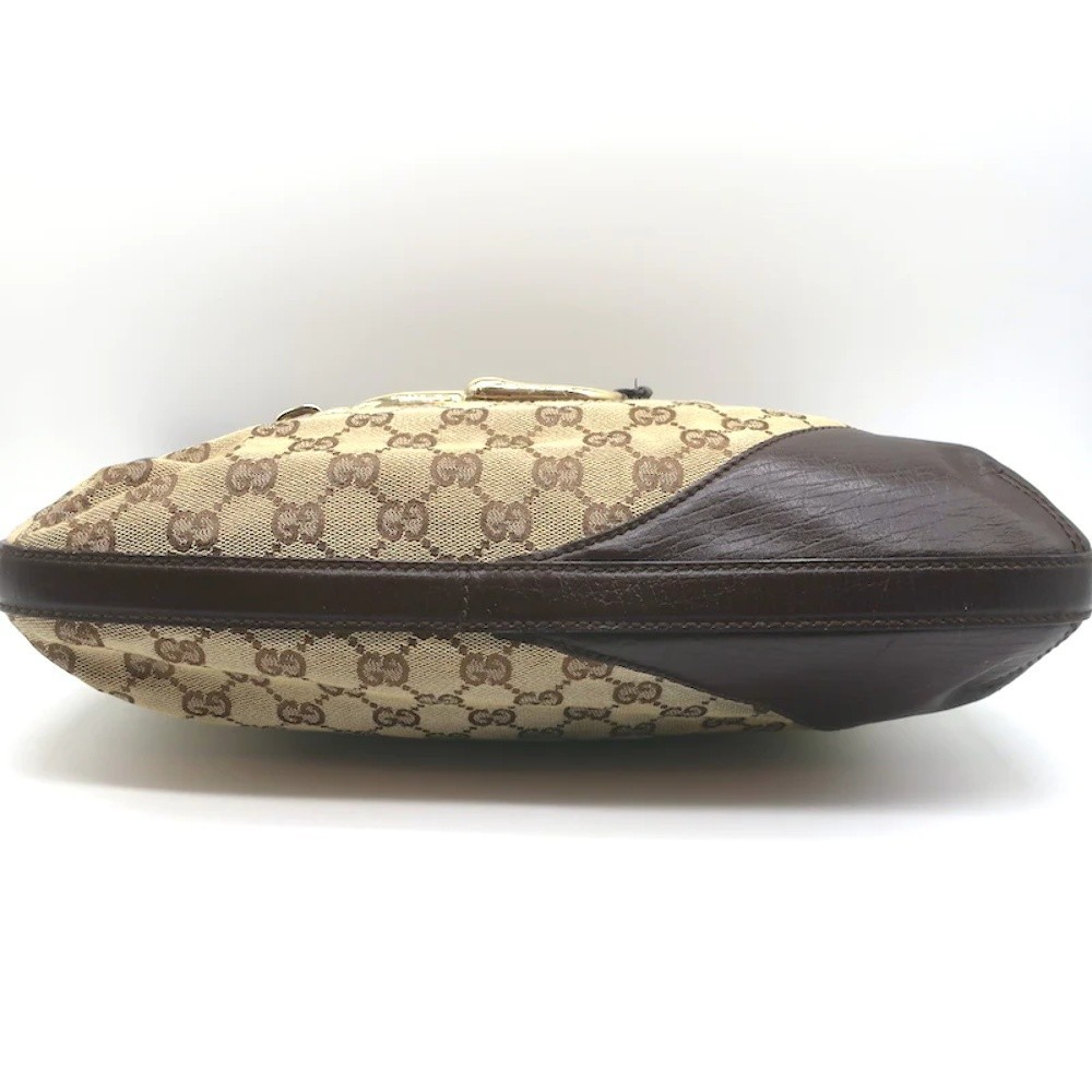Gucci Hasler Horsebit Hobo GG Monogram Canvas & Brown Leather Shoulder Bag - Picture 8 of 12